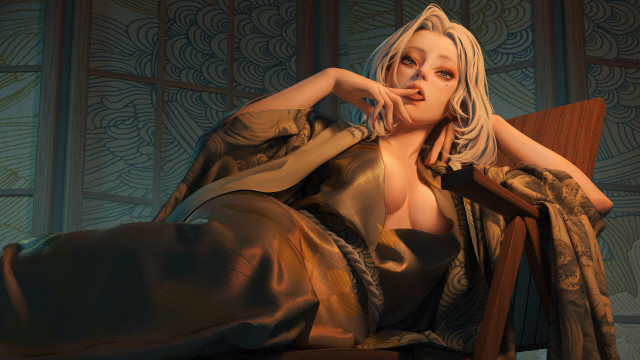 Blonde woman ukiyo e detailed free wallpaper for desktop - medium preview image