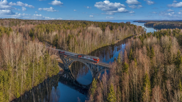 Train bridge river forest sky free wallpaper for desktop - medium preview image