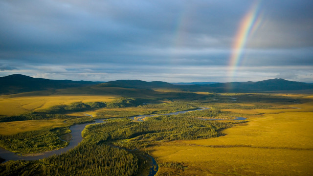 Rainbow field river mountains ecological free wallpaper for desktop - medium preview image