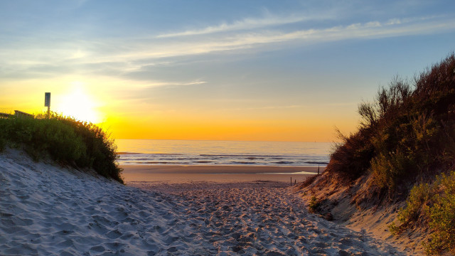 Beach sunset path sand dunes free wallpaper for desktop - medium preview image