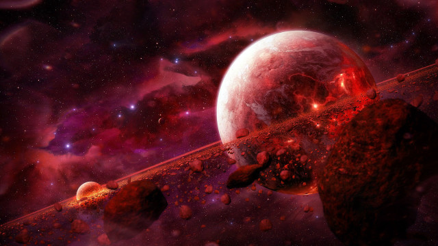 Space red planet aurora moon free wallpaper for desktop - medium preview image