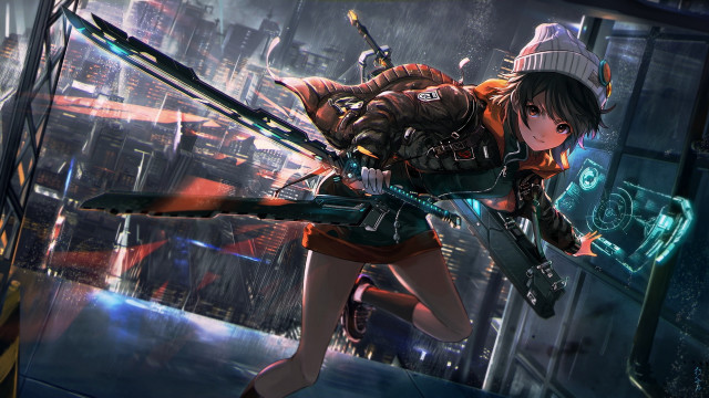 Futuristic girl cyberpunk city night free wallpaper for desktop - medium preview image