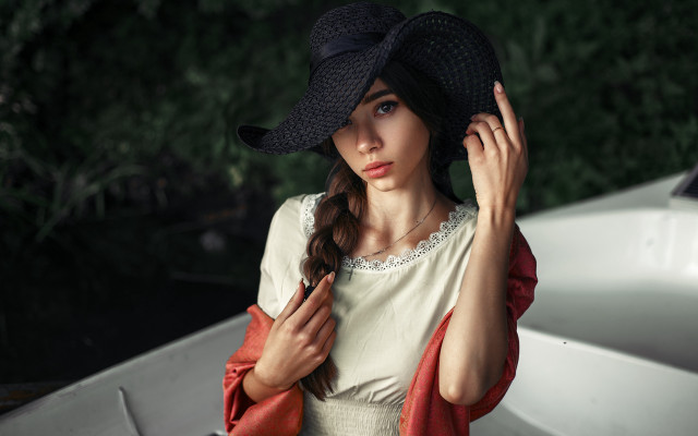 Elina karimova hat portrait outdoors free wallpaper for desktop - medium preview image
