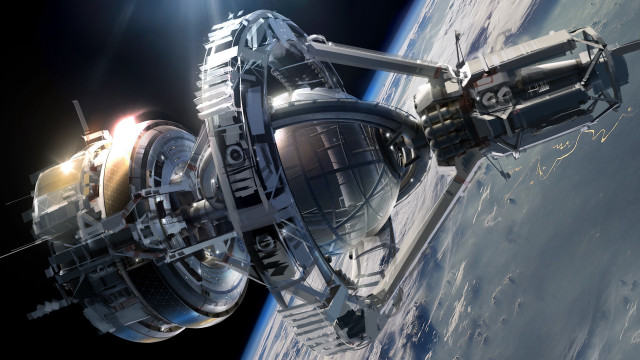 Earth space station military watercraft free wallpaper for desktop - medium preview image