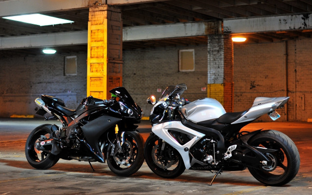 Motorcycles night black white parking free wallpaper for desktop - medium preview image