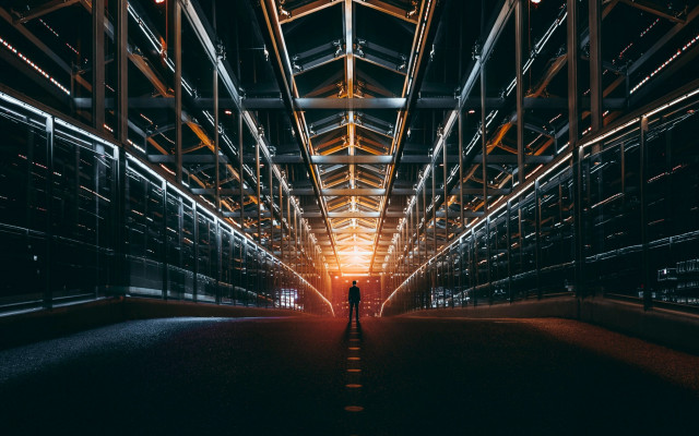 Person dark tunnel ceiling lights free wallpaper for desktop - medium preview image