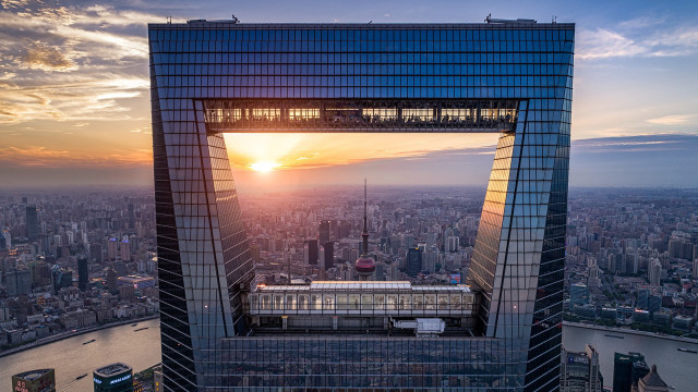 Tall building large window sunset free wallpaper for desktop - medium preview image