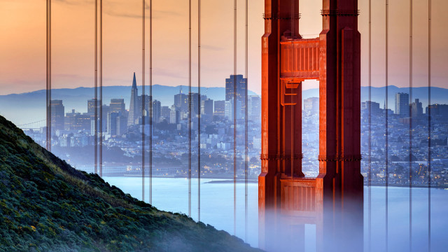 Golden gate bridge fog cityscape free wallpaper for desktop - medium preview image