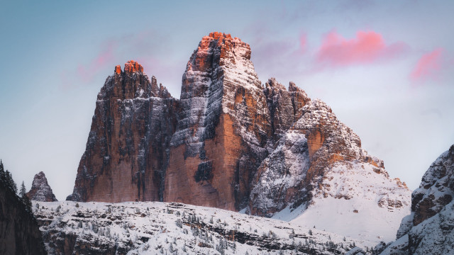 Snowy mountain pink cloud trees free wallpaper for desktop - medium preview image