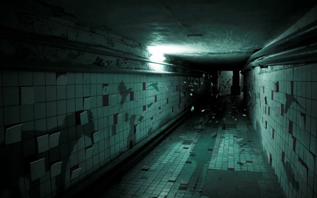 Dark hallway tile floors lit free wallpaper for desktop - medium preview image