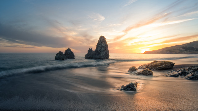 Beach rocks water sunset clouds #2 free wallpaper for desktop - medium preview image