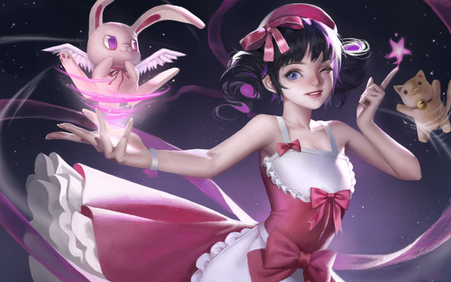 Girl pink bunny dress starry free wallpaper for desktop - medium preview image