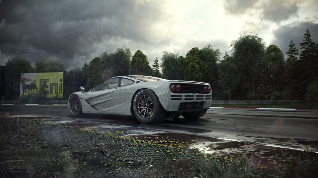 White sports car wet road free wallpaper for desktop - medium preview image