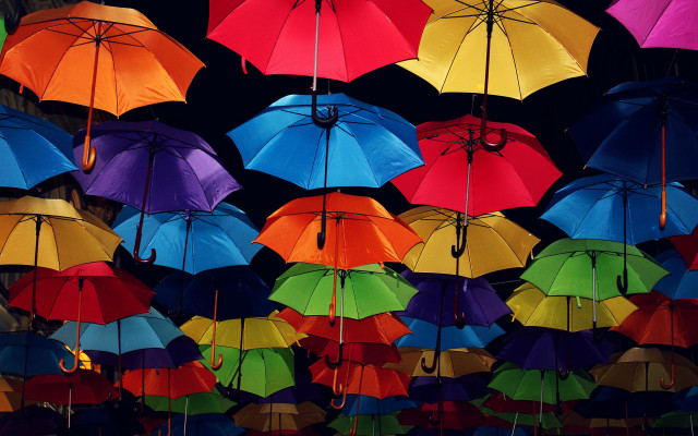 Colorful umbrellas black background fauvism free wallpaper for desktop - medium preview image