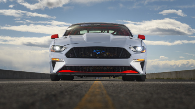 White mustang cloudy sky road free wallpaper for desktop - medium preview image