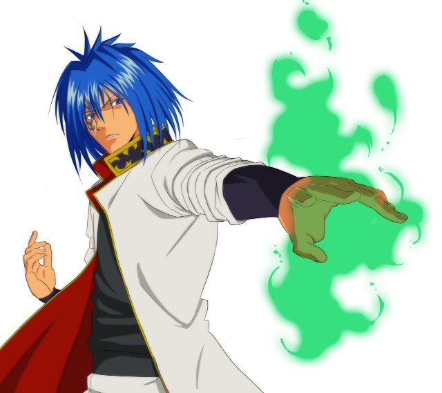 Man blue hair cape pointing free wallpaper for tablet - medium preview image