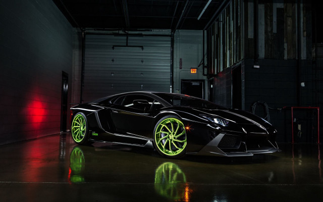 Black car neon green wheels free wallpaper for desktop - medium preview image