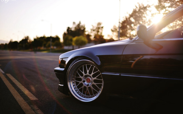 Black car sunset tree silhouette free wallpaper for desktop - medium preview image
