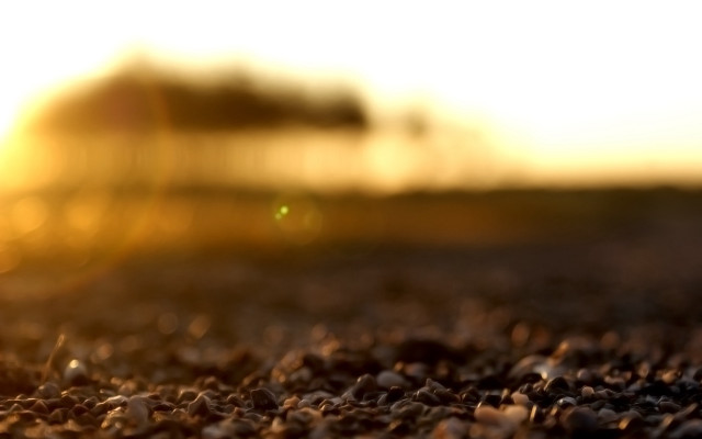 Sunset field blurry building raytrace free wallpaper for desktop - medium preview image