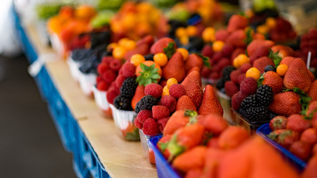 Fruit table blue tray bokeh free wallpaper for desktop - medium preview image