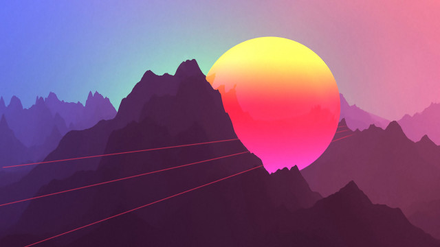 Colorful mountain landscape sunset silhouette free wallpaper for desktop - medium preview image