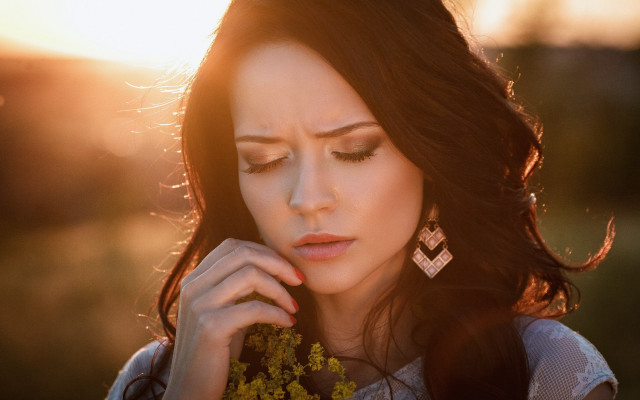 Woman longhair earrings plant closedeyes free wallpaper for desktop - medium preview image