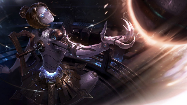 Futuristic woman sword clock glowing free wallpaper for desktop - medium preview image