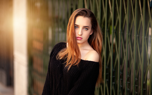 Woman bamboo fence portrait outdoors free wallpaper for desktop - medium preview image