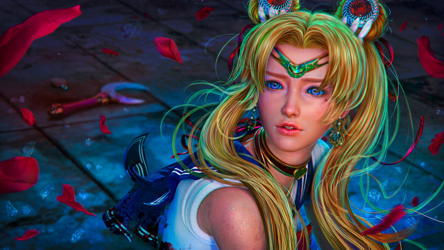 Blonde horned woman flower petals free wallpaper for desktop - medium preview image