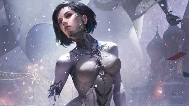 Futuristic woman helmet snow robot free wallpaper for desktop - medium preview image