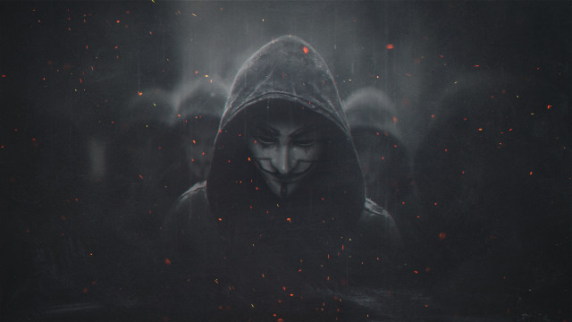 Hooded man red eyes cyberpunk free wallpaper for desktop - medium preview image