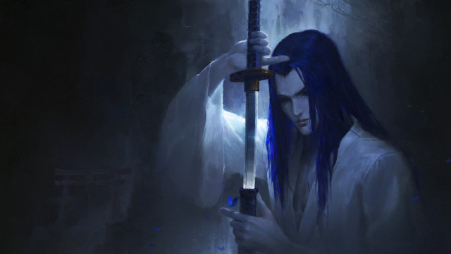 Woman sword dark forest light free wallpaper for desktop - medium preview image