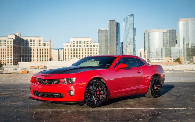 Red car cityscape skyscrapers 3d free wallpaper for desktop - medium preview image