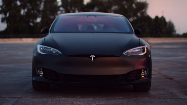 Black tesla parking lot dusk free wallpaper for desktop - medium preview image