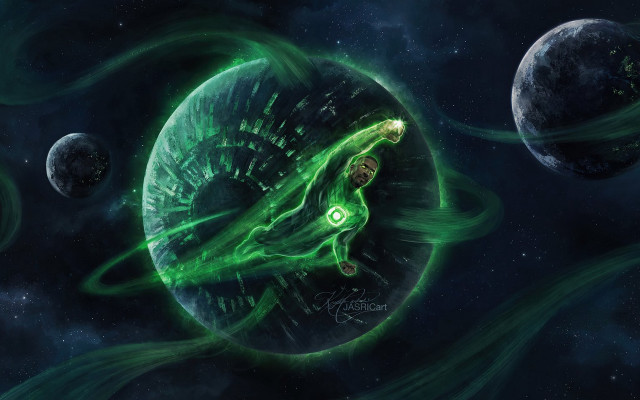 Green alien planetary space art free wallpaper for desktop - medium preview image