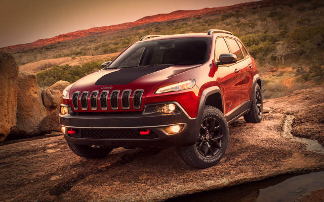 Red jeep rocky hillside water free wallpaper for desktop - medium preview image