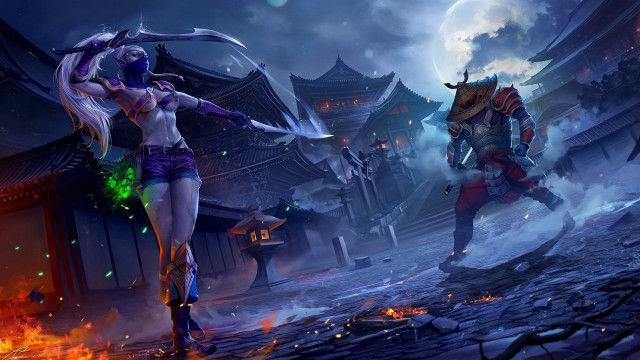 Couple women costume firepit demon free wallpaper for desktop - medium preview image