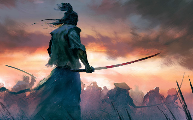 Fantasy swordman field clouds dusk free wallpaper for desktop - medium preview image