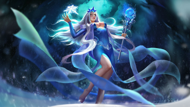 Blue woman crystal ball dolphin free wallpaper for desktop - medium preview image