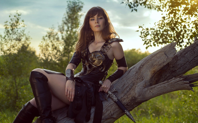 Woman cosplay sitting tree branch free wallpaper for desktop - medium preview image