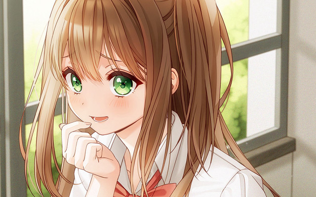 Girl green eyes bowtie school free wallpaper for desktop - medium preview image