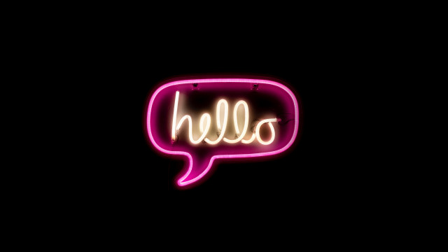 Neon hello speechbubble pink glow free wallpaper for desktop - medium preview image