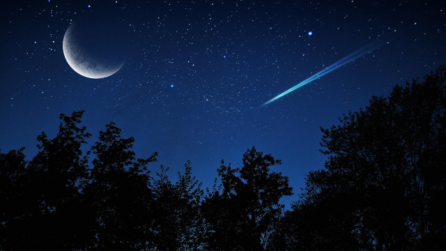 Crescent star shooting star night free wallpaper for desktop - medium preview image