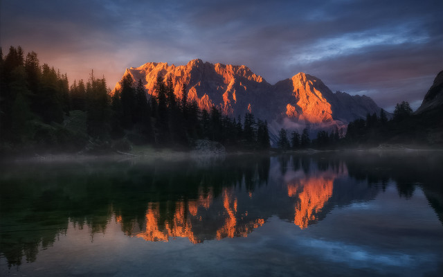 Mountain reflection sunset lake clouds free wallpaper for desktop - medium preview image
