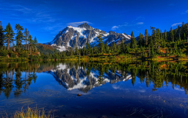 Mountain reflection lake trees blue free wallpaper for desktop - medium preview image