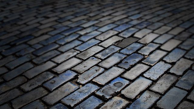 Brick road stop sign mosaic free wallpaper for desktop - medium preview image