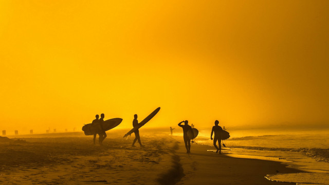 Beach surfboards sunset people ocean free wallpaper for desktop - medium preview image
