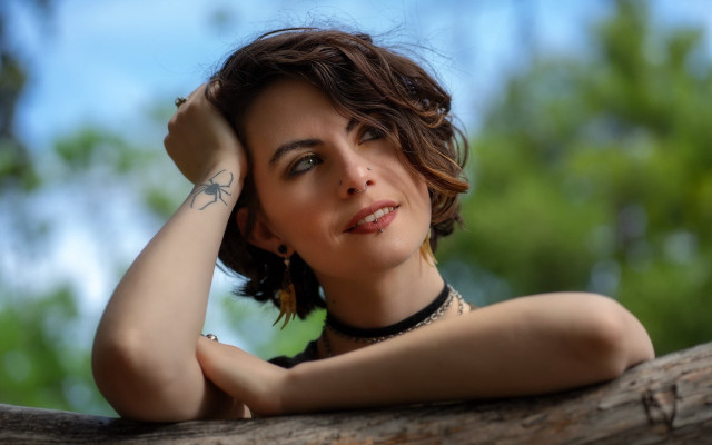 Woman tattoo leaning tree portrait #2 free wallpaper for desktop - medium preview image