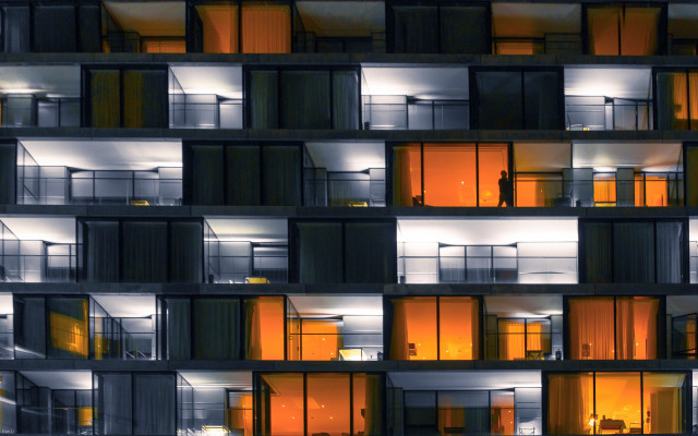 Building windows clock night lights free wallpaper for desktop - medium preview image