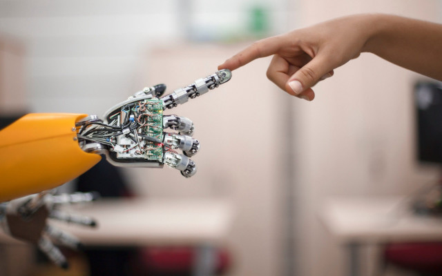 Person robot hand computer keyboard free wallpaper for desktop - medium preview image